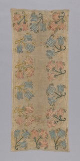 Tray Cloth or Cover, 18th century, Turkey, Turkey, embroidered in repeated tulips., 118.5 x 49.5 cm