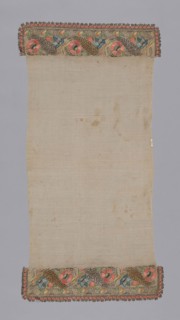 Towel or Napkin, 19th century, Turkey, Turkey, Towel, embroidered in flower and leaf design, 117.2