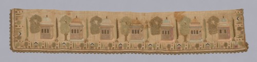 Fragment (from a Cover), 18th century, Turkey, Turkey, embroidered in design of kiosks, 14.3 x 78.5