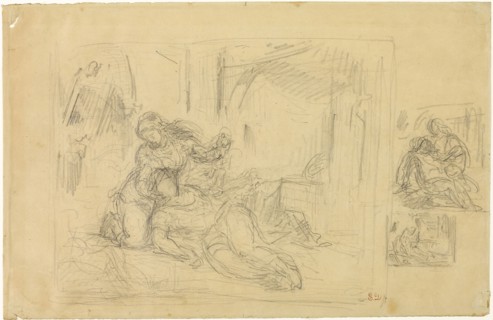 Woman Dying(?), Man in Bedroom, Two Sketches of Same, n.d., Eugène Delacroix, French, 1798-1863,
