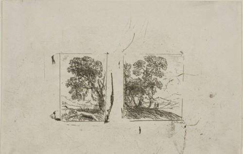 The Two Landscapes, c. 1630, Claude Lorrain, French, 1600-1682, France, Etching on ivory laid