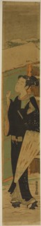 Young Man with Umbrella Knocking on Gate in Snow, c. 1774, Isoda Koryusai, Japanese, 1735-1790,
