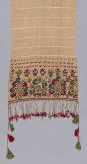 Towel, 18th century, Greece, Northern Sporades Islands, Lesbos, Mytilene, Mytilene, Linen and silk,