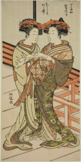 The Courtesans Hinazuru and Karauta of the Chojiya Holding a Letter, c. 1776/81, Isoda Koryusai,