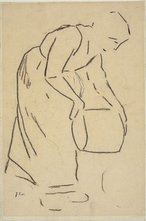 Woman Emptying a Pail, 1856/1857, Jean François Millet, French, 1814-1875, France, Black crayon,