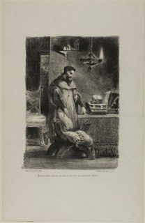 Faust in His Study, from Faust, 1828, Eugène Delacroix, French, 1798-1863, France, Lithograph in