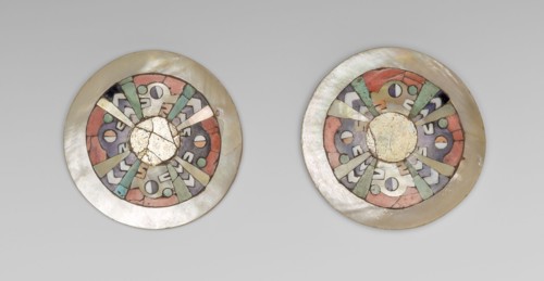 Ear Ornaments, A.D. 400/800, Tiwanaku-Wari, Coastal Peru or highland Bolivia, Peru, Shell, stone,