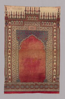 Panel, 19th century, Iran, Iran, Painted and printed in design of prayer rug, 145.4 x 91.1 cm (57
