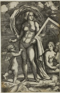 Venus and Cupid, n.d., Jacopo Francia, Italian, before 1486-1557, Italy, Engraving on paper, 229 ×