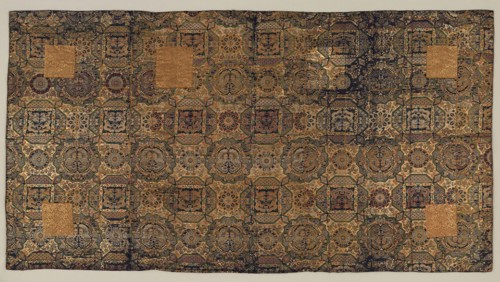 Kesa, 18th century, Edo period (1615–1868), Japan, Silk and gilt-paper strip, twill weave with