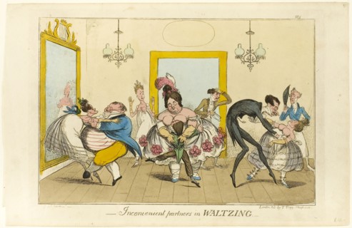 Inconvenient Partners in Waltzing, 1817/19, Isaac Robert Cruikshank (English, 1789-1856), published