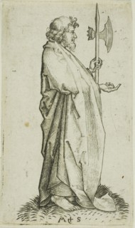 St. Matthias, from Apostles, n.d., Martin Schongauer, German, c. 1450-1491, Germany, Engraving on