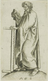 St. Simon, from Apostles, n.d., Martin Schongauer, German, c. 1450-1491, Germany, Engraving on