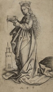 St. Barbara, n.d., Martin Schongauer, German, c. 1450-1491, Germany, Engraving on paper, 101 × 63