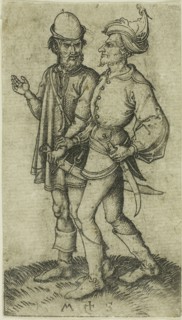 Two Moors in Conversation, n.d., Martin Schongauer, German, c. 1450-1491, Germany, Engraving on