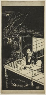 Man in Thatched Hut Viewing the Moon, c. 1740s, Nishimura Shigenaga, Japanese, 1697 (?)-1756,