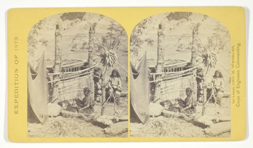 Aboriginal life among the Navajo Indians, Cañon de Chelle, New Mexico. Squaw weaving blankets. The