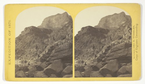 View of Grand Cañon walls, near mouth of Diamond River. From water line to first shelf 1.500 feet,