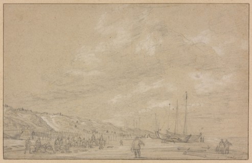 Fishermen Drying Nets on Scheveningen Beach, early 1630s, Simon de Vlieger, Dutch, c. 1600/01-1653,