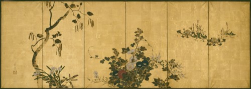 Flowers of Autumn and Winter, 19th century, Suzuki Kiitsu, Japanese, 1796-1858, Japan, Six panel