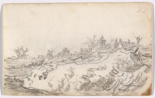 Village on Sunny Hillside, 1650–51, Jan van Goyen, Dutch, 1596-1656, Netherlands, Black chalk, with
