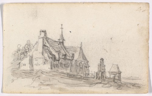 Leper House at Cleves, 1650–51, Jan van Goyen, Dutch, 1596-1656, Netherlands, Black chalk, with