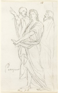 Sketch of Three Classical Figures, c. 1810, Jacques Louis David, French, 1748-1825, France, Black