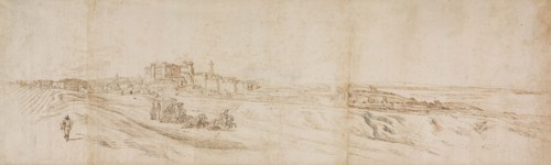 View of The Castello Bracciano, near Rome with Coach and Figures, n.d., Jacques Callot, French,