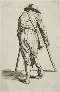 Beggar on Crutches and Wearing a Hat, seen from Back, plate five from The Beggars, c. 1622, Jacques