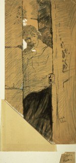 At the Door, 1885, Henri de Toulouse-Lautrec, French, 1864-1901, France, Blue crayon and brush and