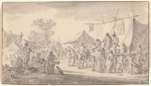 Country Fair, 1653, Jan van Goyen, Dutch, 1596-1656, Netherlands, Black chalk, with brush and gray