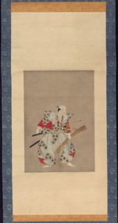 An Actor on Stage, Edo period, 1720–1730, Japanese, Japan, Album sheet mounted as hanging scroll.