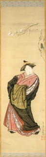 Courtesan and Cherry Branch, 1786, Toriyama Sekien, Japanese, 1712-1788, Japan, Hanging scroll,