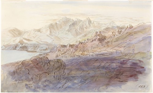 La Piana, 1868, Edward Lear, English, 1812-1888, England, Watercolor and pen and brush and brown