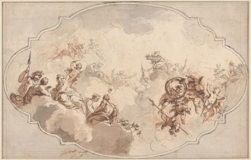Design for a Ceiling: Apotheosis of Callisto or Diana? (recto), and Sketch of Figures (verso),