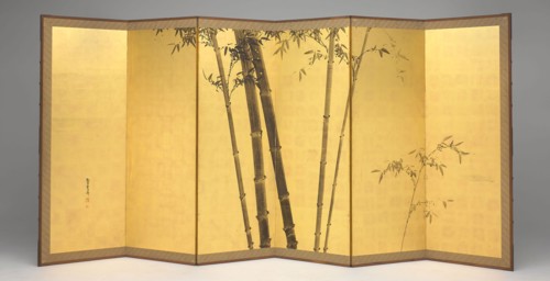 Bamboo, early 19th century, Kishi Ganku, Japanese, 1749-1838, Japan, Pair of six-panel screens, ink