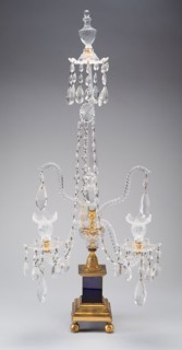 Candelabra, 1780/1800, England, Glass, colorless and dark blue, blown and cut, gilded bronze, H. 85
