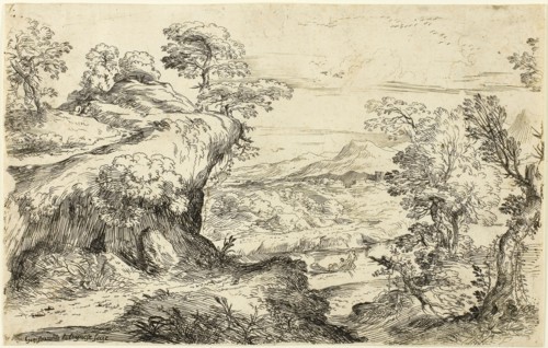 Two Men on a Mountain Top, n.d., Giovanni Francesco Grimaldi, Italian, 1606-1680, Italy, Etching on