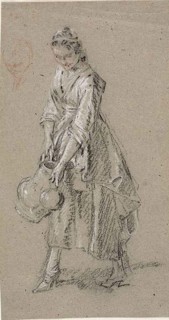 Study of a Young Woman with a Watering Jug, n.d., Nicolas Lancret, French, 1690-1743, France, Black