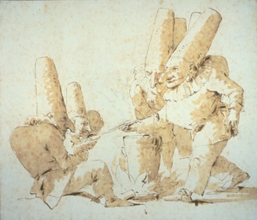 Punchinellos Cooking and Tasting Gnocchi (Punchinellos’ Repast), 1740/52, Giambattista Tiepolo,