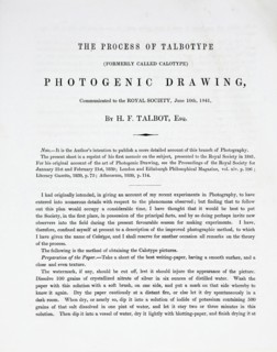The Process of Talbotype (formerly called Calotype) Photogenic Drawing, Communicated to the Royal