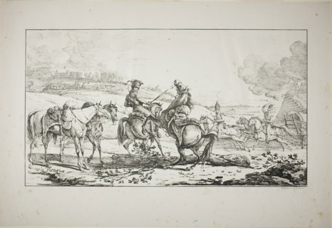Mounted Artilleryman with Three Horses Bridled at Once, 1817, Carle Vernet (French, 1758-1836),