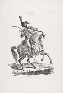 Royal Guard, Mounted Hussard and Horse No. 6, c. 1818, Carle Vernet (French, 1758-1836), printed by