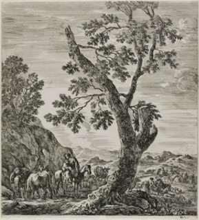Mounted Peasant with a Child in Her Arms, plate six from The Six Large Views of Rome and the