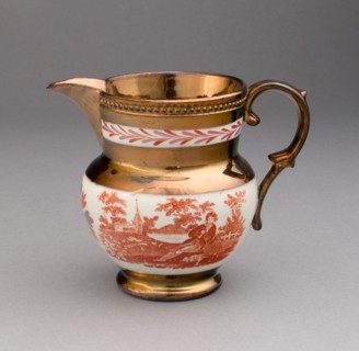 Pitcher, 1810/20, England, Staffordshire, Staffordshire, Lead-glazed earthenware with lustre