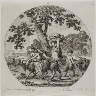 Satyr Family Walking, c. 1657, Stefano della Bella, Italian, 1610-1664, Italy, Etching on ivory
