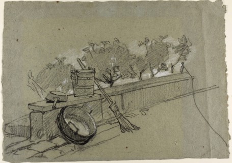 Objects on Wall, study for Couture, The Bird-Catcher, c. 1857, Thomas Couture, French, 1815-1879,