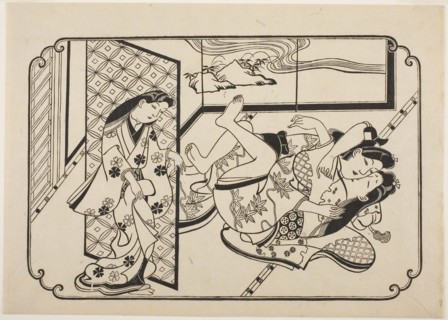 A Courtesan with Her Client, the first sheet of an untitled erotic picture album, c. 1673/81,
