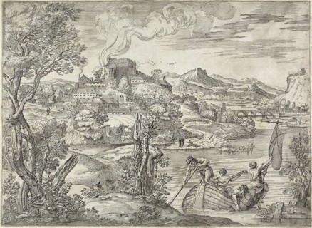 Landscape with a Luteplayer, 1627, Unknown artist, after Giovanni Francesco Grimaldi (Italian, c.