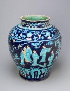 Jar with Scholars in Garden, Ming dynasty (1368–1644), 16th century, China, Fahua ware, stoneware